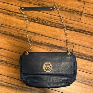 Michael Kors Dark Blue Shoulder Bag with Gold Accents